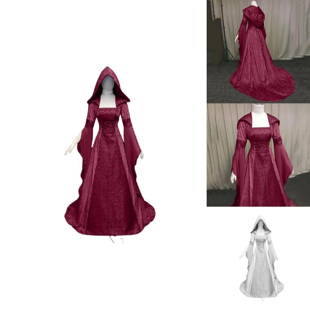 Vintage Solid Color Girdle Hooded Dress Perfect For Halloween!