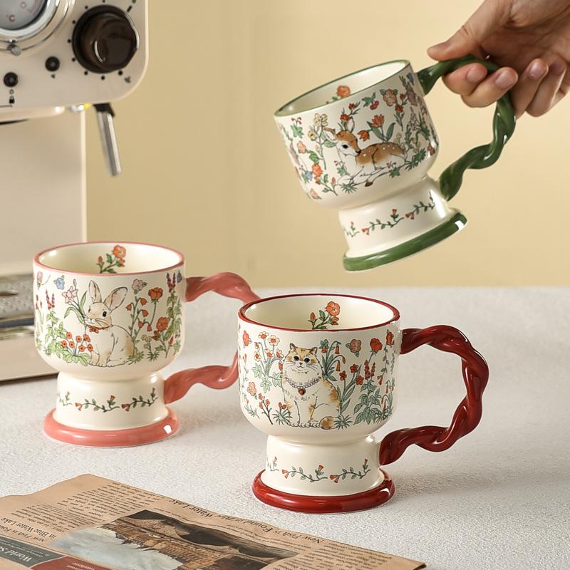 High Quality High Foot Ice Cream Cup Commercial Ceramic Mug High  End Sense Light Luxury Girls Cute Dessert Ice Cream Cup