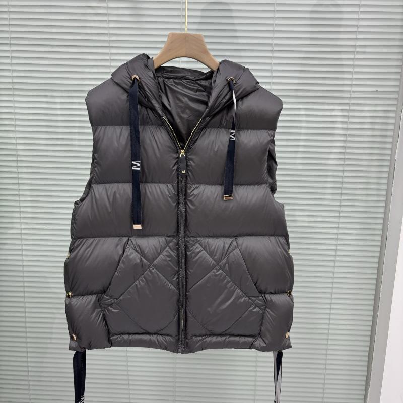 Schinteon Women 90% White Duck Down Vest with Hood Casual Sleeveless Jacket Simple Solid Color Fashionable Autumn Winter