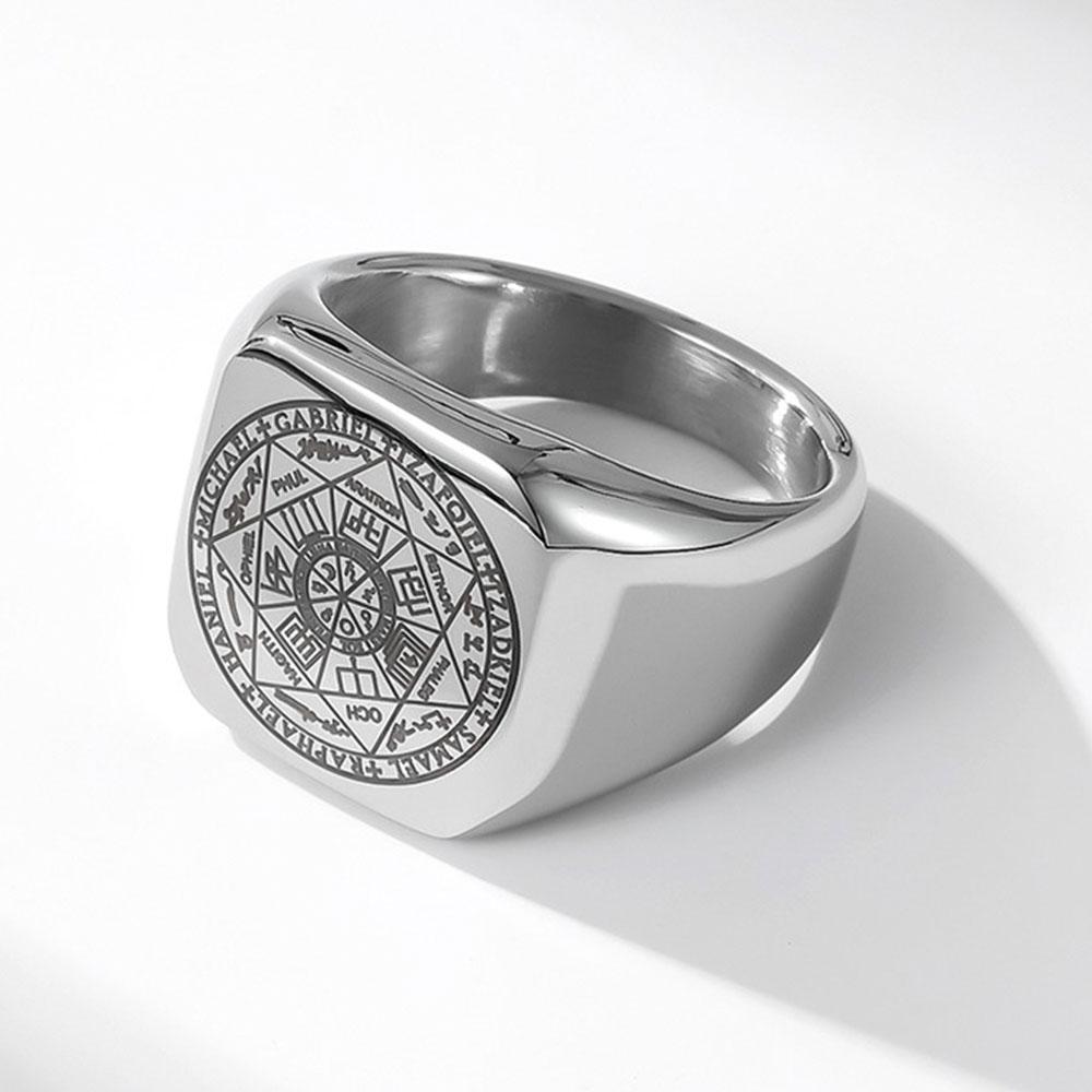 Solomon Kabbalah Seal Titanium Steel Ring European and American Style Seven-pointed Star Rings Hand Jewelry