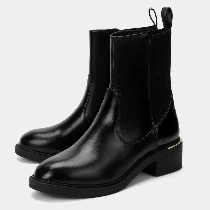 

Luxury Metal Decoration Designer Ankle Boots Women Fashion Round Toe Black Soft Leather Platform Boots Comfortable Stretch Boots 40 чорний