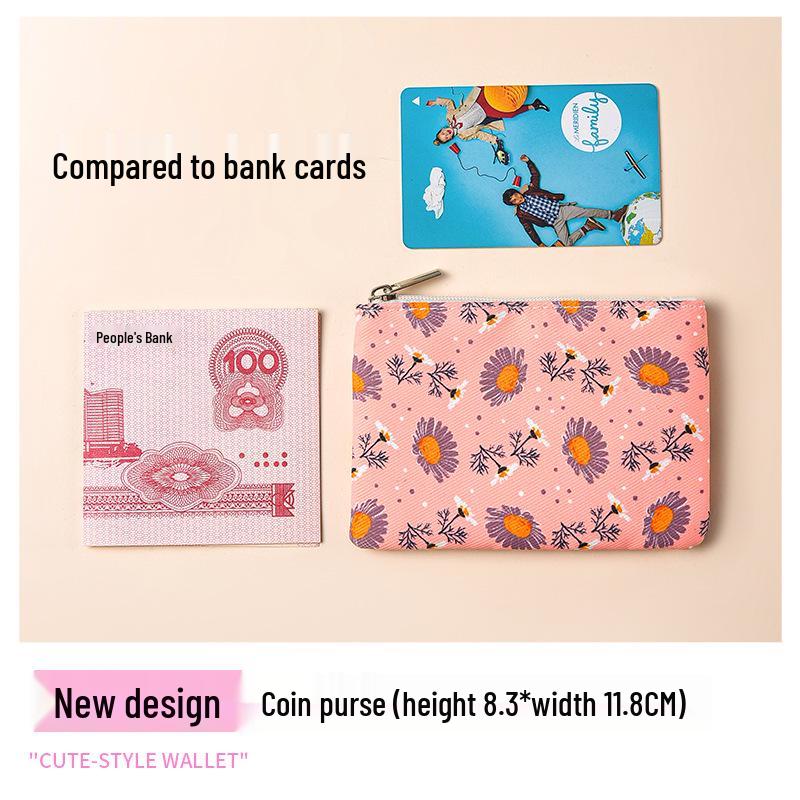 Kompakte Geldbörse aus floralem Canvas - Reißverschluss-Münzfach & Kartenhalter