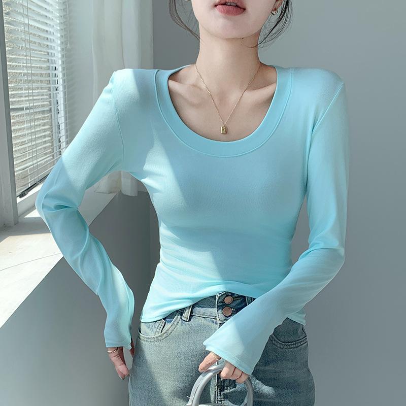 Crew neck bottoming shirt women's spring, autumn and winter wear inside and outside slim-fitting and thin versatile long-sleeved shirt top