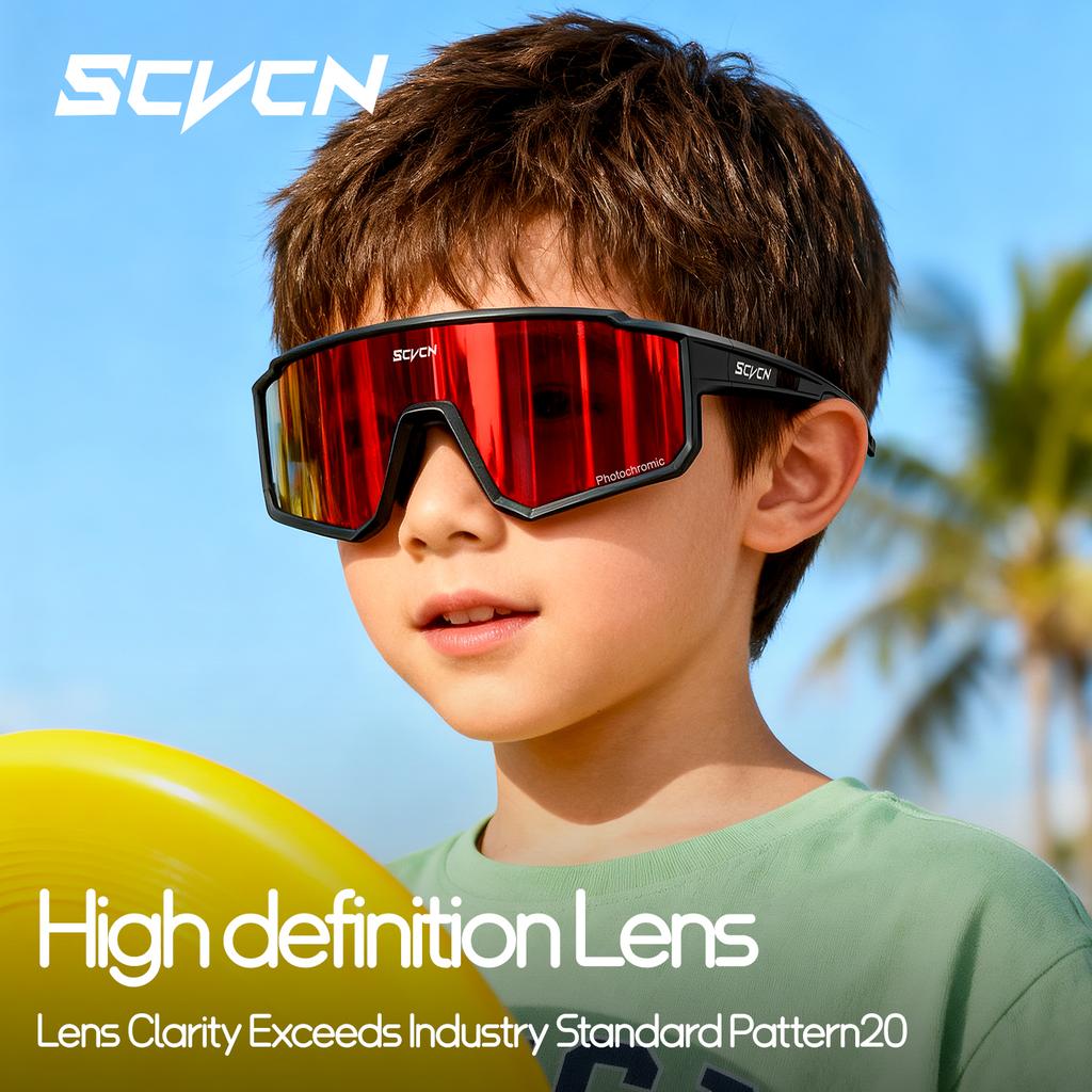 SCVCN 5-16 Years Children Photochromic Cycling Glasses Outdoor Sports Sunglasses Kids MTB Bikes Eyewear Boys Girls UV400 Goggles