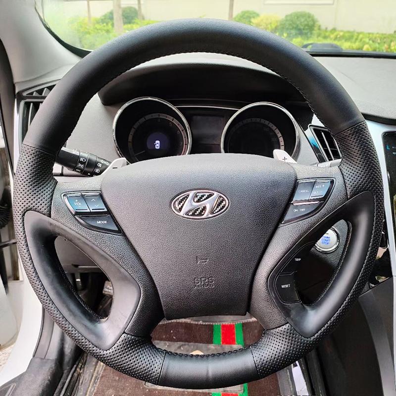 

Ручна вишивка Чорна Шкіра нековзна Накладка на Кермо Автомобіля Для Hyundai Sonata 8 2011 2012 2013 2014 Автозапчастини Black line style