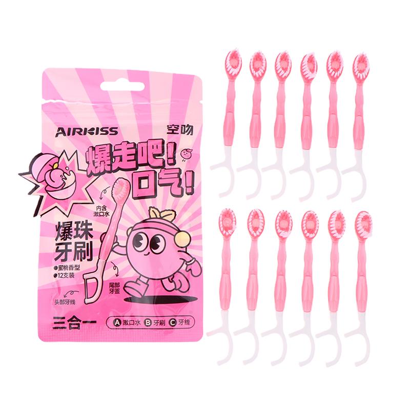 

12Pcs/Set Mini Toothbrush Burst Bead Toothbrush Free Floss Portable Oral Care Tool Free Floss Disposable Soft Hair Toothbrushes