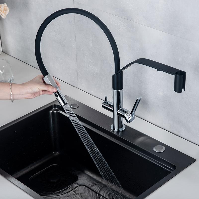 Universal 3-in-1 Kitchen Faucet with Gray/Black Filter 304 Stainless Steel Cold And Hot Mixed Water for Kitchen Sink