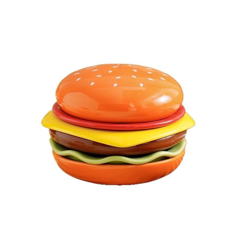 LISM Cartoon Hamburger Ceramic Snack Plate Set