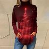Women's Fashionable Loose-Fit High-Neck T-Shirt With Christmas Print Long-Sleeved Top