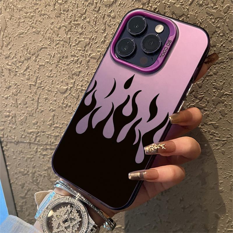 Fashion Black Flame Electroplate Silver IMD Phone Case For iPhone 11 12 13 14 15 16 Pro Max 7 8 Plus X XS Shockproof Back Cover