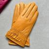 Womens Sheepskin Leather Gloves Warm Fleece Lined Cute Lace Trim Winter Driving Split Finger