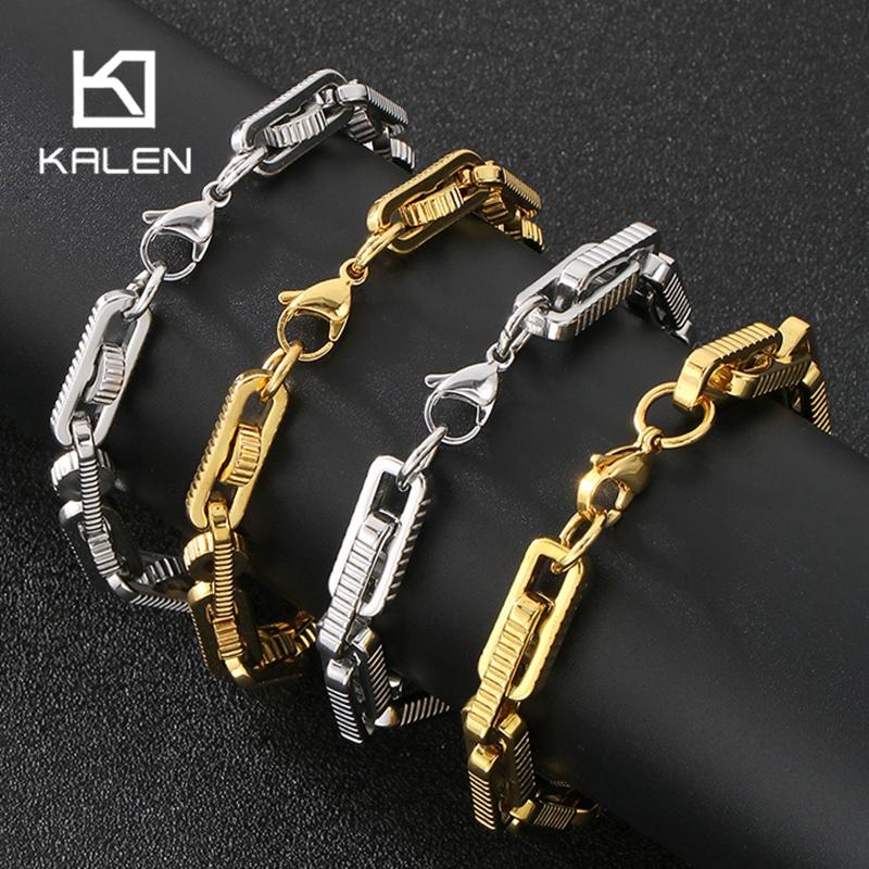 Trendy Stainless Steel Wheel Link Chain Bracelets for Men 8mm Wide Personalized Gold Color Accessories Biker Party Jewelry Gift