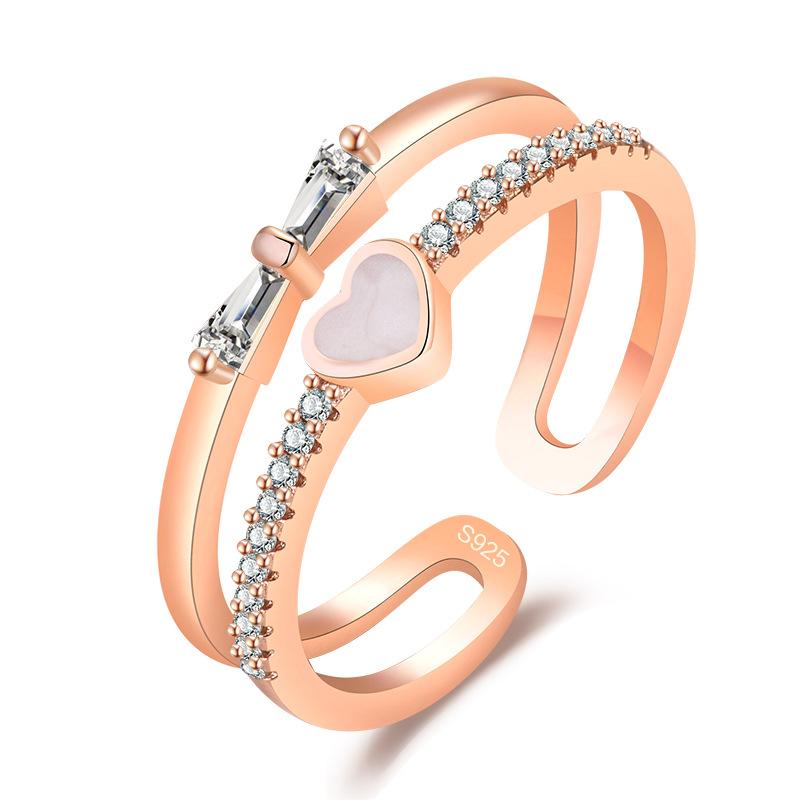 Fashion Ladies Crystal Love Heart Adjustable Open Rings Jewelry