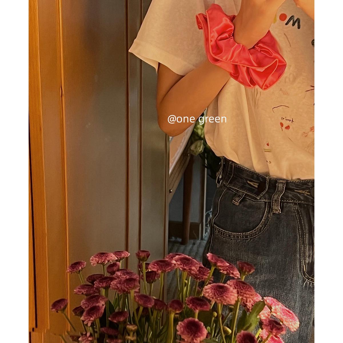 

Корейское атласное плиссированное кольцо для волос: Однотонный, модный аксессуар для хвостика