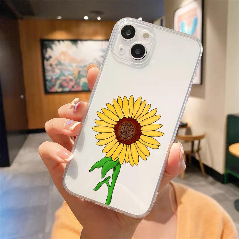 sunflower Flower Lavender Purple Luxury Transparent Phone Case For iPhone 15 16 14 13 12 11 Pro Max XS X XR SE 7 8 Plus Cover