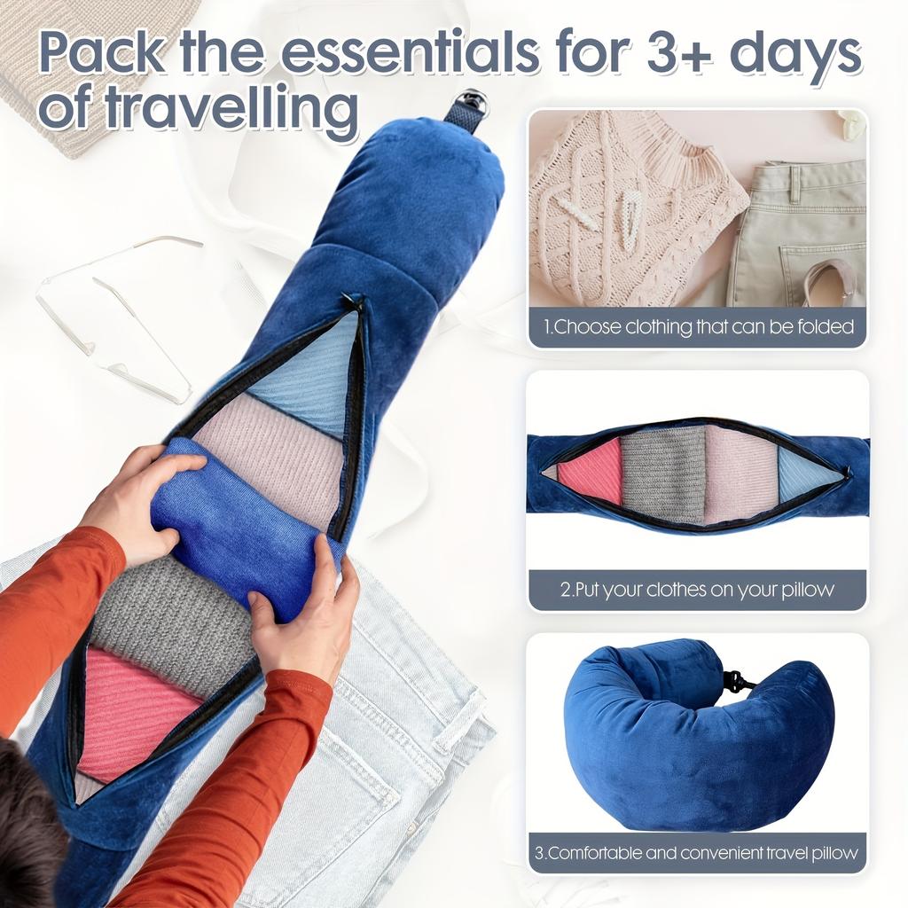 A new travel U-shaped pillow a U-shaped pillow that can be filled with clothes