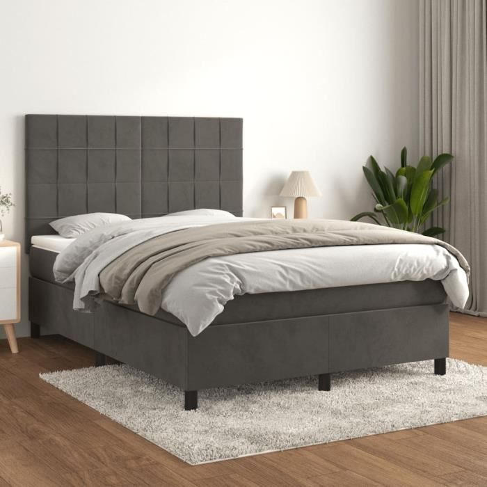 VidaXL Lit à sommier tapissier et matelas Gris foncé 140x200cm Velours - Modèle 3143026