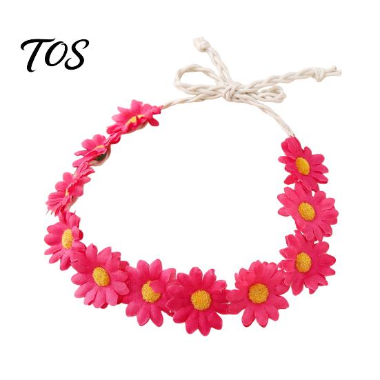 Cute Macaron Color Flower Crown Daisy/Sunflower Wreath Headband for Women Girls, Adjustable Floral Fabric Daisy Headpiece Beach Vacation Wedding
