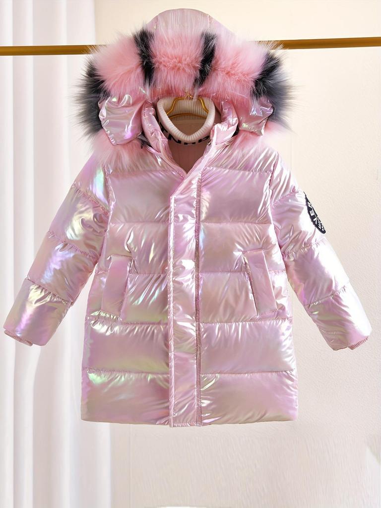 Girls' Mid-Length Shiny Winter Down Cotton Jacket
