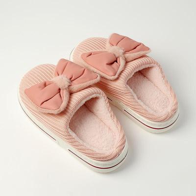 Cute Ribbon Winter Fur Slippers (235-240mm)