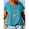 NEW Women's Short Sleeve T-Shirts Casual V Neck T Shirt Hippie Letter Print Tops Summer Tees