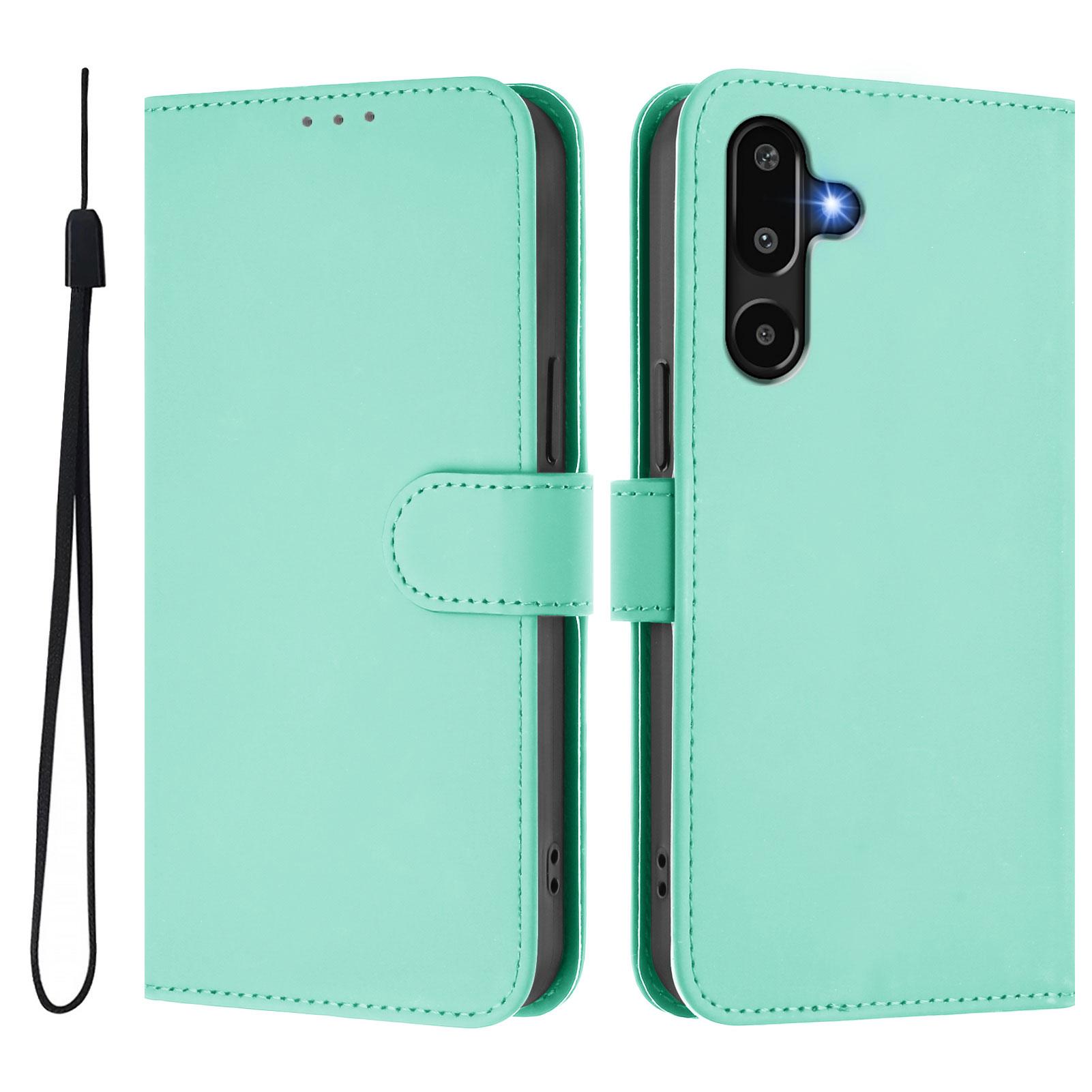 

For Samsung Galaxy M16 5G/Galaxy F16 5G Case Solid Color Wallet Leather Phone Cover with Strap Mint Green