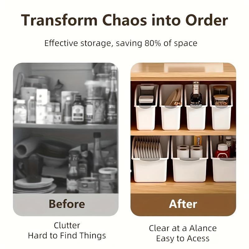 Curved Design Storage Boxes Heavy-Duty Plastic Organizer White Space-Saving Container for Under Sink Pantry & Cabinet Required
