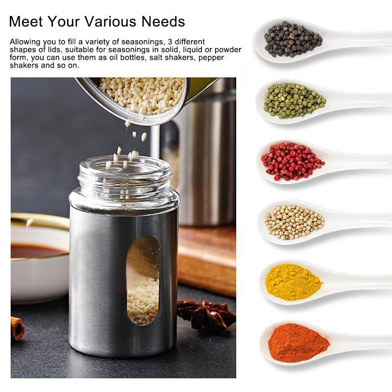 Stainless Steel Seasoning Jars Glass Spreading Bottle Barbecue Seasoning Pot Pepper Bottle Toothpick Holder Salt Shaker Rotating
