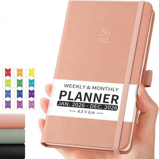 2026 Pocket Calendar for Purse - 4.3" x 6" A6 Small Mini Weekly and Monthly Planner, Jan-Dec 2026, 100GSM Thick Paper, Leather Hardcover, Colorful