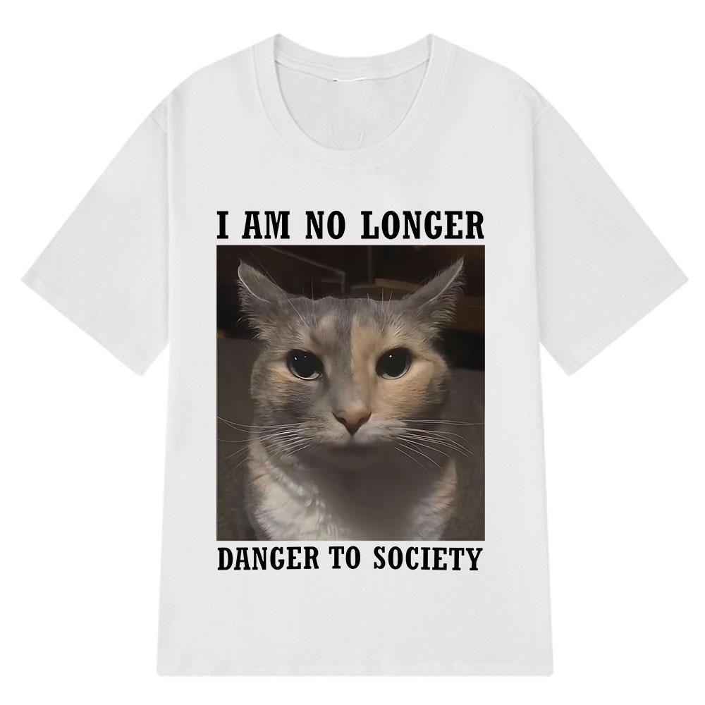 I Am No Longer Danger To Society Funny Cat Meme Tshirt Women Fashion Short Sleeve Tshirts Summer T Shirt Summer Streetwear S