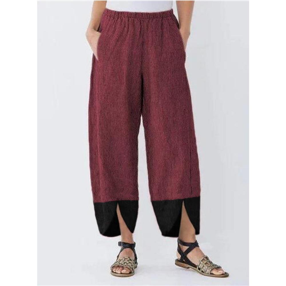 Einfarbig Patchwork Streifen Locker Lässig Gerades Bein Schlitz Kleine Füße Damen Hose