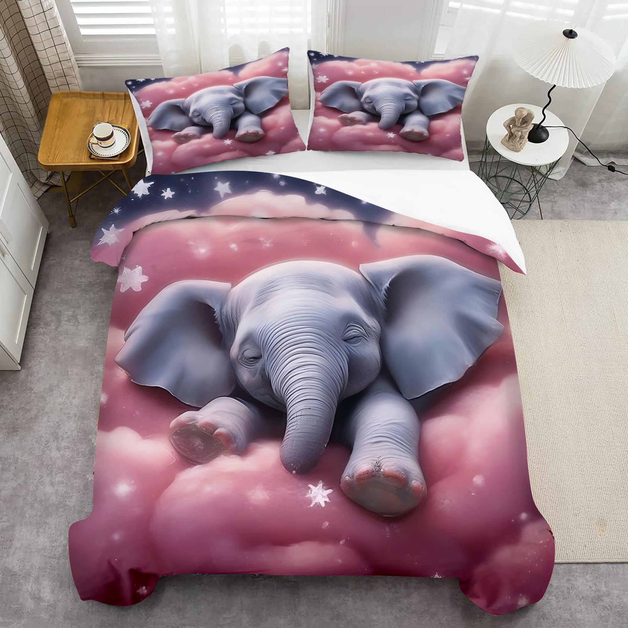 

Cute little elephant 3d Printed Duvet Cover King Queen Size Wildlife Theme Bedding set Soft Comfortable Quilt Cover Pillowcases 173x218cm 2pcs