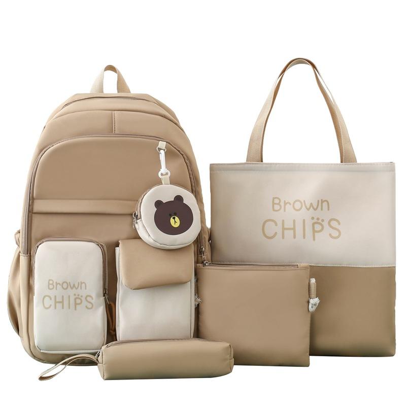 Ensemble de sac à dos en trois pièces, sac d'école à blocs de couleurs, sac à dos de grande capacité pour femme, sac à lettres avec sac à stylos