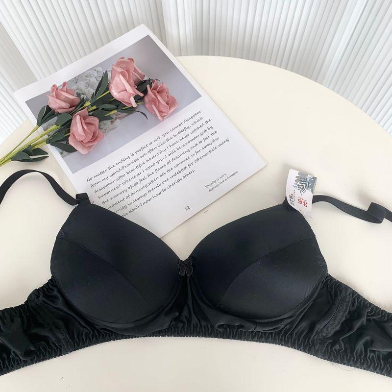 

100% Mulberry Silk Bra Wide Brim Three Breasted Pure Silk Intimates Middle-Aged and Elderly Wireless Thin Bra Special Offer Black 75B