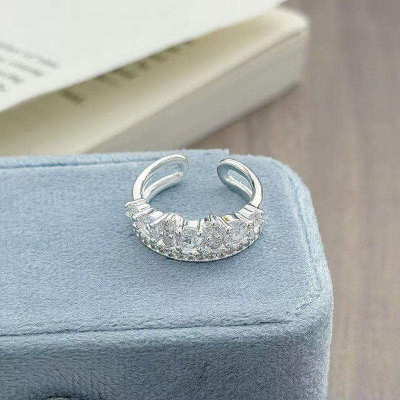Light Luxury High-End Full Diamond Inlaid Zircon Stacked Wearing Super Flash Super Fairy Row Diamond Opening Ring Niche Design Exquisite Ring