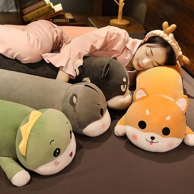 80/100cm gigante desenho animado animais pelúcia travesseiro de sono recheado dinossauro husky cão shiba inu hamster gado brinquedos de pelúcia para crianças bebê