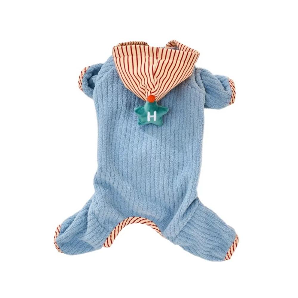 Star Design Dog Striped Jumpsuit Fleece Dog Overalls Pet Four Legged Clothes  Winter Season S синий