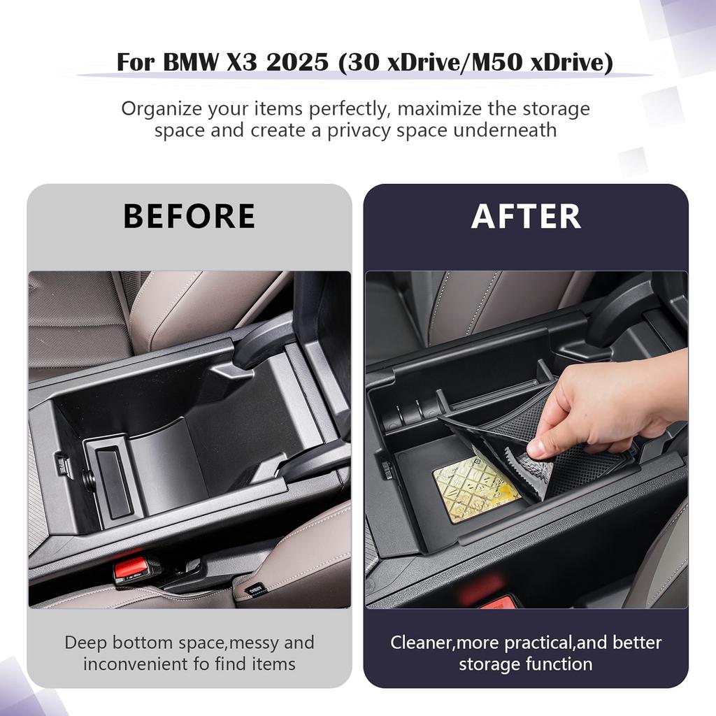 For 2025 BMW X3 Center Console Organizer Armrest Storage Box Tray Secondary Car Interior Accessories Center Console Storage Box
