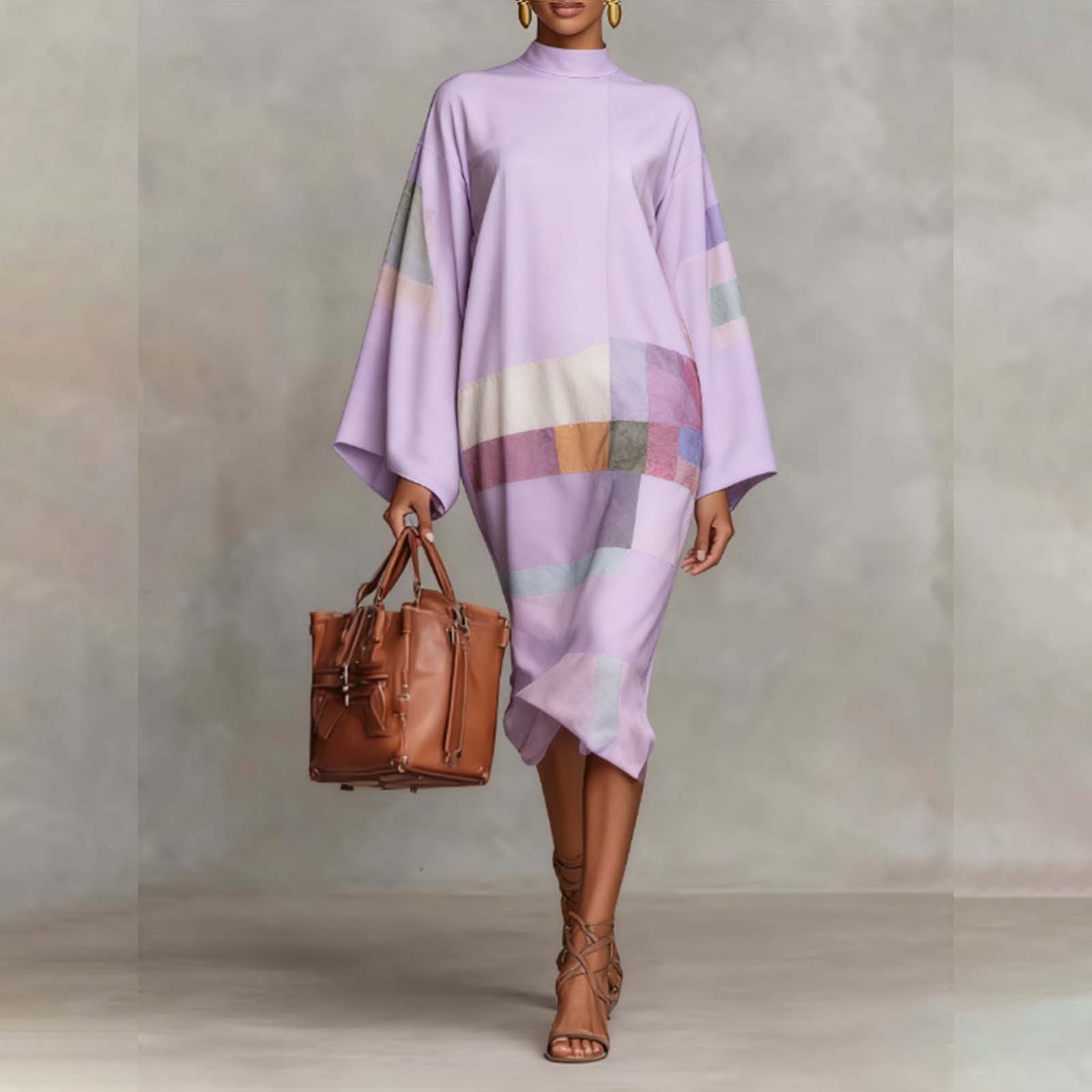 

Ladies Fashionable Casual Printed Long Sleeved Dress, Loose Long Skirt XXL світло-фіолетового кольору