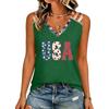 Women's V-Neck Casual Top with Patriotic Independence Day Print