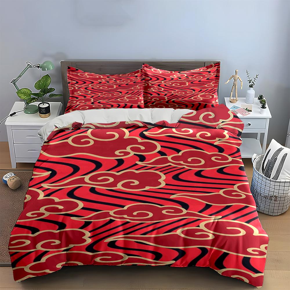 Red and Gold Cloud Pattern Bedding Set Bedding set (1 duvet cover, 2 pillowcases, duvet not included)