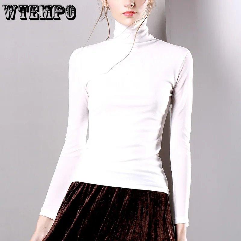 WTEMPO Lady Spring and Autumn Stretchy Mesh High Collar T-Shirts Bottoming Shirts Women's Long Sleeve Solid Slim Thin Basic Tops