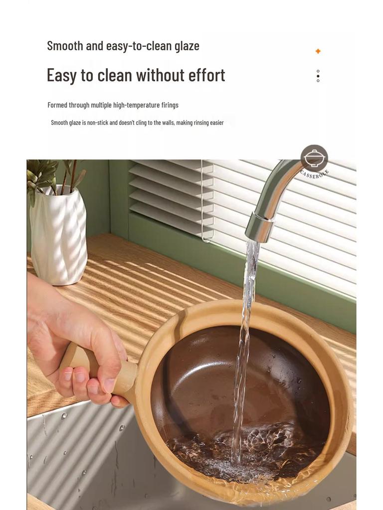 Unglazed, High-temperature, Single-handle Clay Pot for Claypot Rice; Dry-heat Resistant, Perfect for Home or Commercial Use.