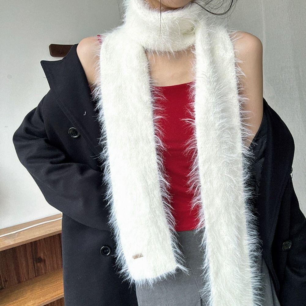 Solid Color Mohair Women Scarf Soft Plush Y2K Girl Scarf Thin Long Scarves  Autumn Winter