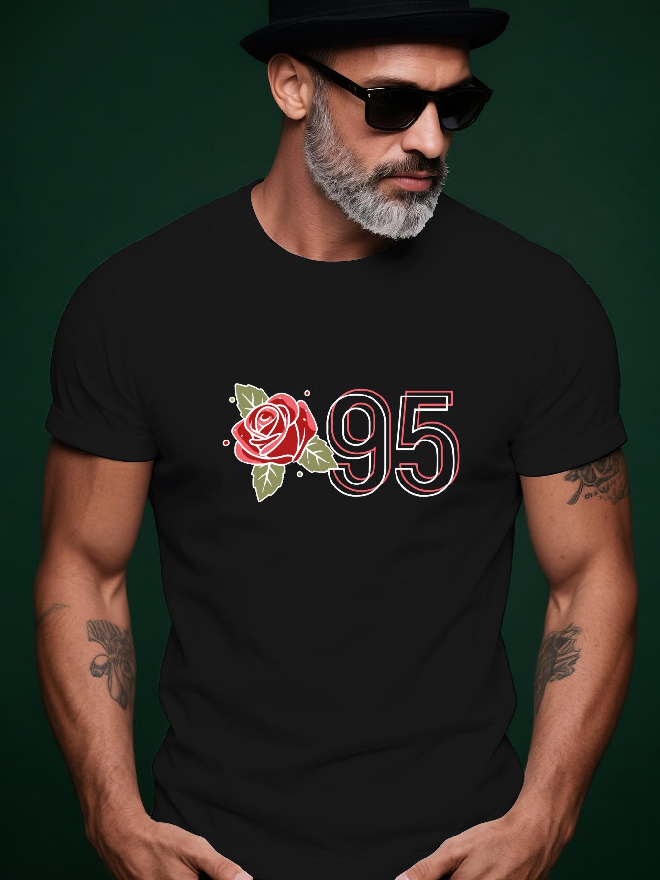 95 Rose Trendy Streetwear Summer Casual Round Neck Short ... S