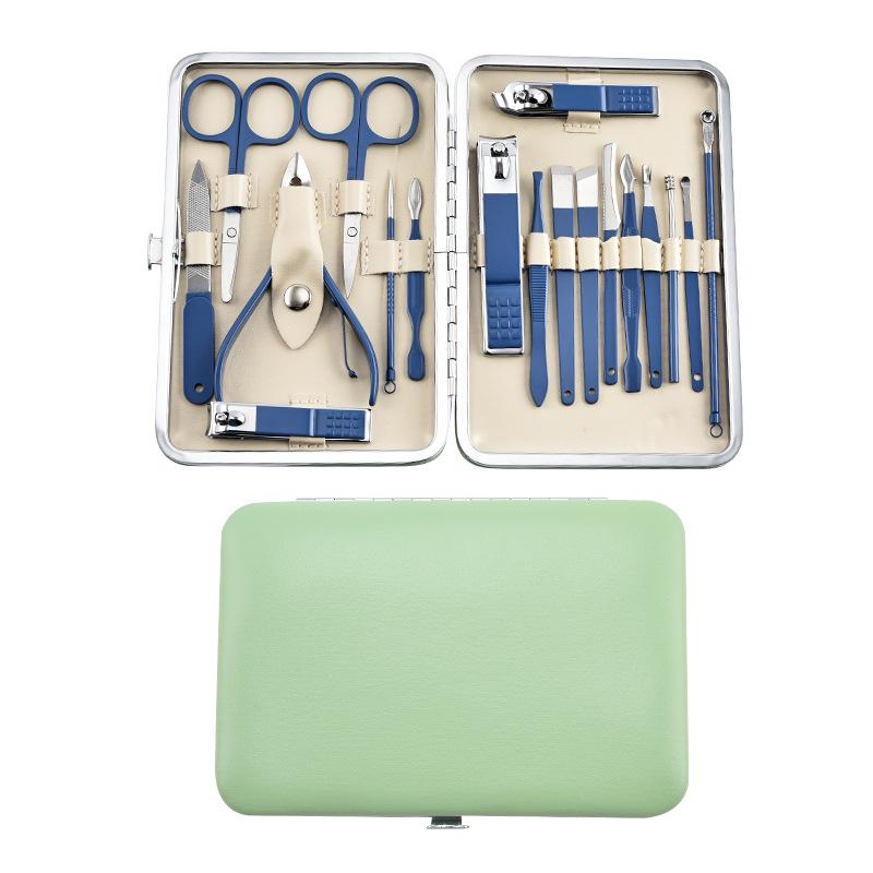 18-Piece Dark Green Slant Mouth Nail Clipper Manicure Set