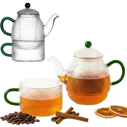 KETTLE JUG WITH INFUSER 0.5L WITH CUP 250ml GLASS TEA SET