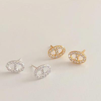Orecchini a lobo ovali in Argento Sterling S925 Coreano Zircone Naso di Maiale - Stile Elegante e Lussuoso per Donne