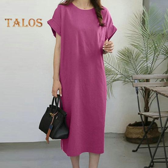 שמלת קיץ לנשים שרוולים קצרים או צווארון משוחרר צד ישר מכפלת מפוצלת רכה נושמת בתוספת מידה מזדמנת אורך אמצע עגל נסיעות נסיעות שמלת Midi