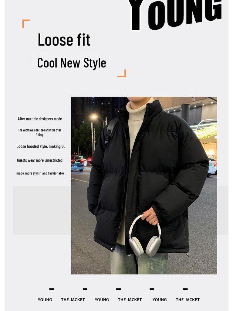 Men’s 2025 Stand Collar Cotton Jacket - Pure Color, Autumn/Winter, Couple Style Casual Outerwear